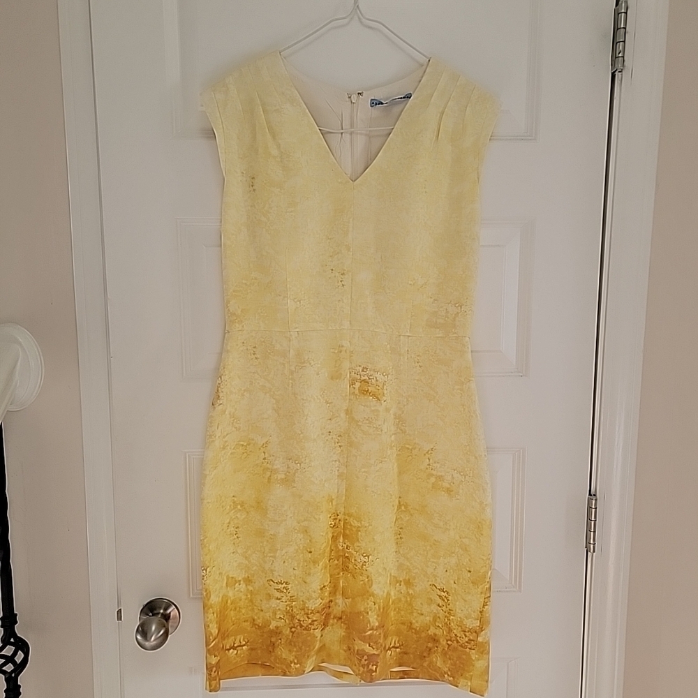 Antonio Melani Dress Women 12 Sleeveless Linen Ombre Yellow Sheath EUC